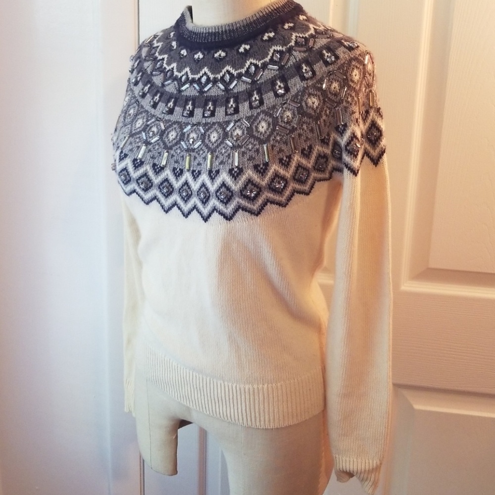 Sz XS embellished ANN TAYLOR fair isle sweater